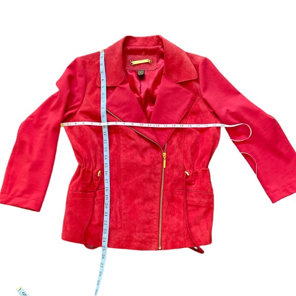 IMAN Genuinely suede leather jacket in red with adjustable waist ties size M - Picture 10 of 10